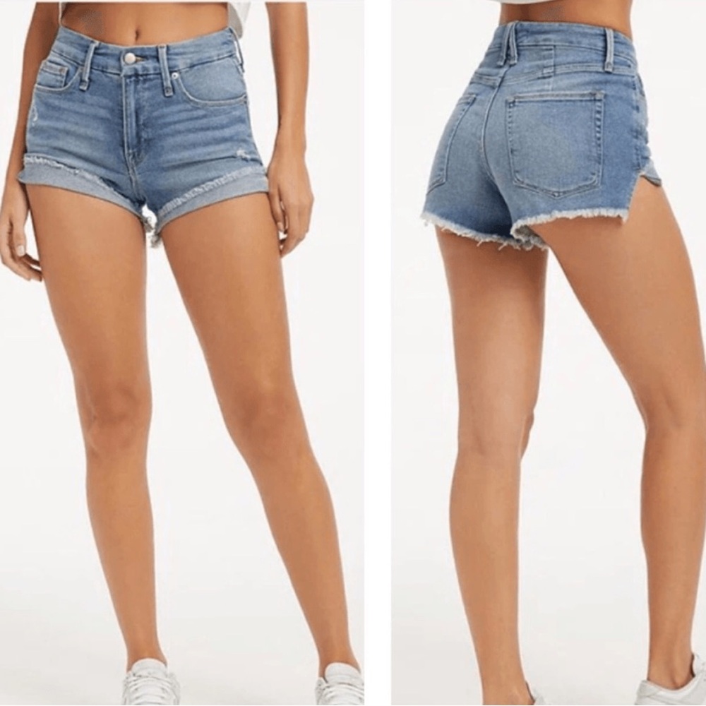 Good American good curve high rise stretch denim jean shorts sz 15